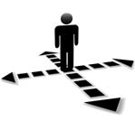 Arrows Point in Four Directions at Person Decision Intersection